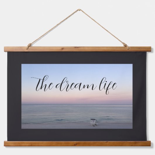Dream Life Quote Pink Blue Beach Ocean Hangend Wandkleed (Voorkant)