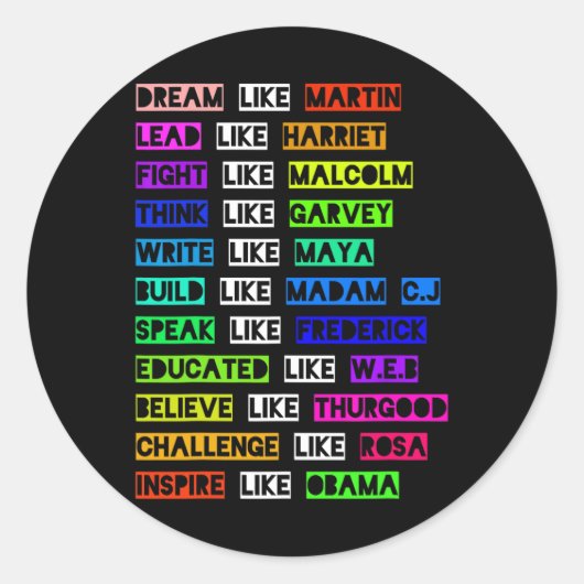 Dream like Martin Lead like Harriet Women Black Hi Ronde Sticker (Voorkant)