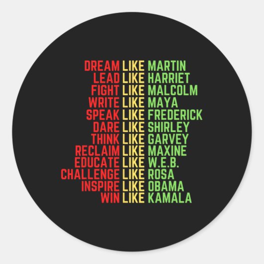 Dream Like Martin Men Women Boys Girls Black Histo Ronde Sticker (Voorkant)