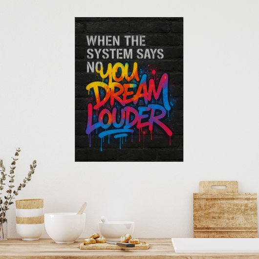 Dream Louder, Graffiti Style Motivation Poster (Keuken)
