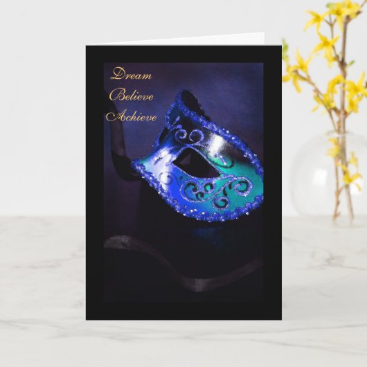 Dream Masquerade Blue Afstuderen Kaart (Gele Bloem)