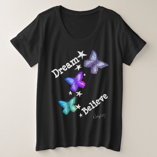 Dream N Butterflies Grote Maat T-shirt (Design voorkant)