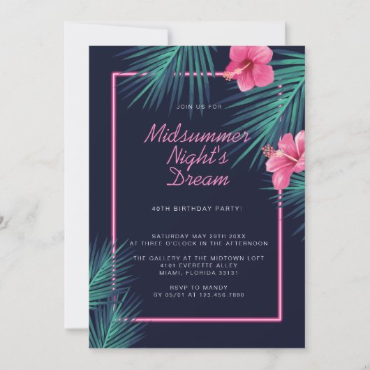 Dream Neon Tropical Birthday, midden zomernacht Kaart (Voorkant)