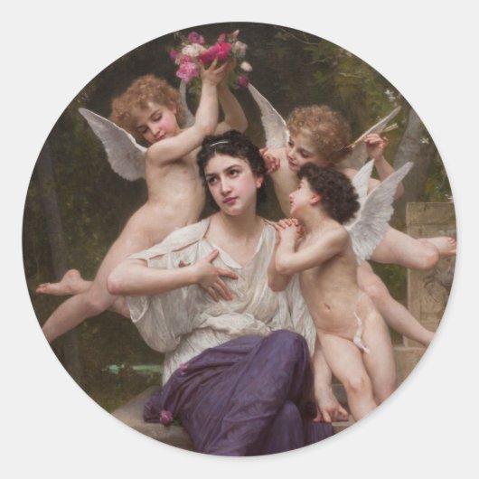 Dream of Spring, Rêve de Printemps van Bouguereau Ronde Sticker (Voorkant)