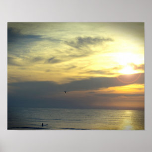 Dream of Sunrise Surfer and Flying Bird Photo Poster