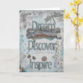 Dream, ontdek, spuit Typografie met een libel Kaart (Gele Bloem)