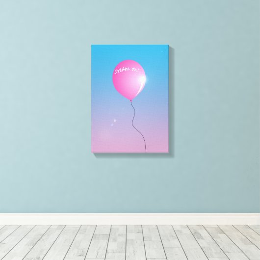 Dream op Quote Pink ballon in sky inspirerend Canvas Afdruk (Insitu (Houten vloer))