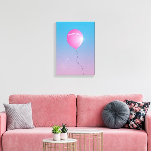 Dream op Quote Pink ballon in sky inspirerend Canvas Afdruk (Insitu (Woonkamer))