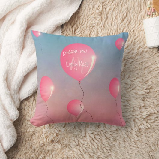 Dream op roze ballonnen in sky inspirerend Name Kussen (Deken)