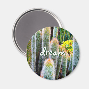 "Dream" oranje getipte fuzzy groene cactus foto Magneet