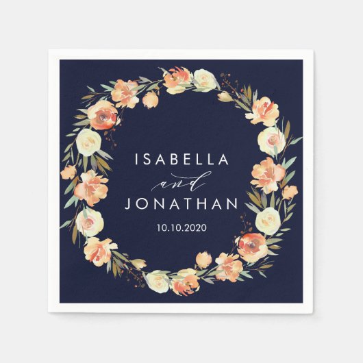 Dream Peach en Navy rustieke bruiloft gepersonalis Servet (Voorkant)