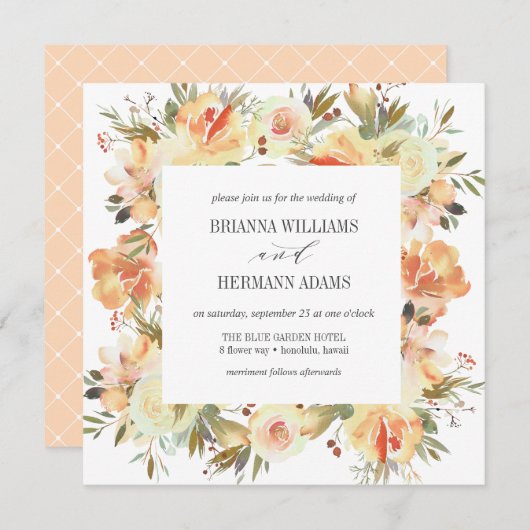 Dream Peach | Fancy voorjaar Floral Diamond Weddin Kaart (Voorkant / Achterkant)