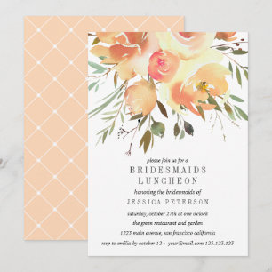 Dream Peach Flowers Bridesmaids Luncheon Weddensch Kaart