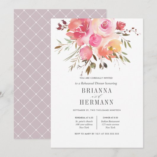 Dream Pink | Bloemen Huwelijk repetitie diner Kaart (Voorkant / Achterkant)