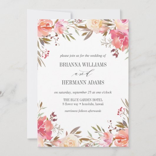 Dream Pink | bruiloft Boho Chic Flowers Kaart (Voorkant)