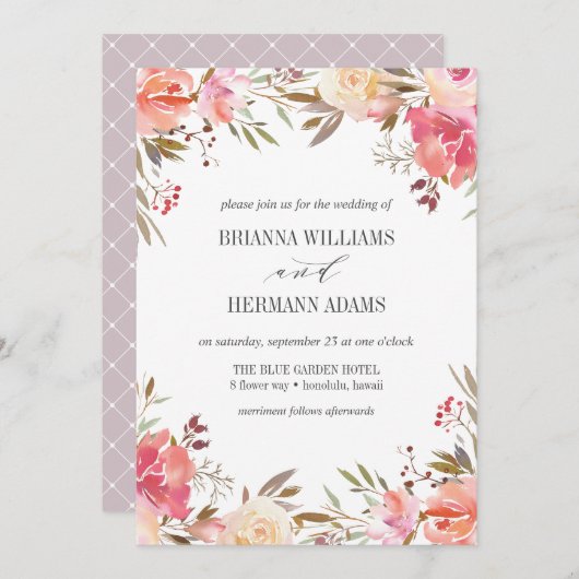 Dream Pink | bruiloft Boho Chic Flowers Kaart (Voorkant / Achterkant)