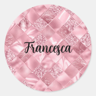 Dream Pink Diamonds met Faux Glitter en Folie Ronde Sticker