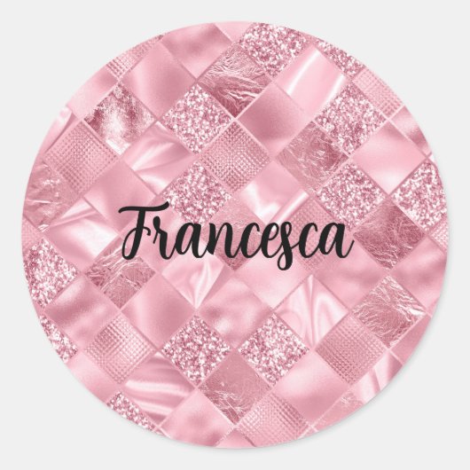 Dream Pink Diamonds met Faux Glitter en Folie Ronde Sticker (Voorkant)