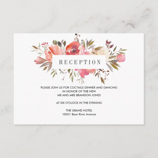 Dream Pink | Floral BRUILOFT Receptie Enclosure Informatiekaartje (Voorkant)