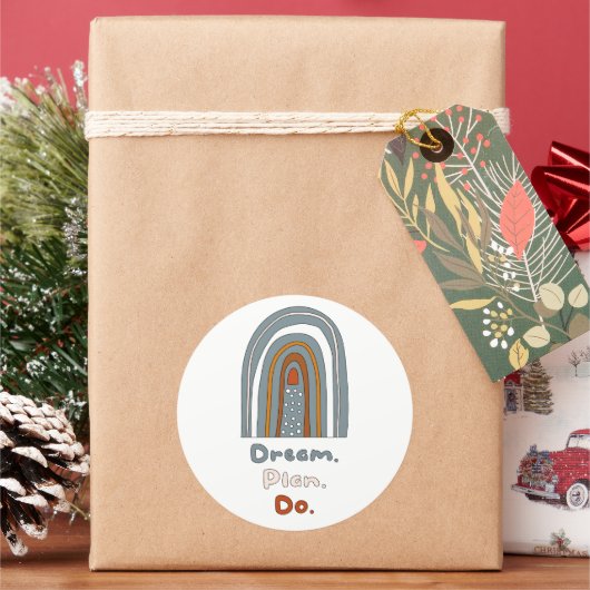 Dream, plan, doe motivatie boho regenboogkleurig ronde sticker (Feestdagen)