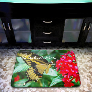 Dream Quote Script Geel Zwart Vlinder Foto Badmat