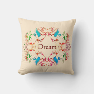 "Dream" Red Blue Green Burgundy Mandala op Beige T Kussen