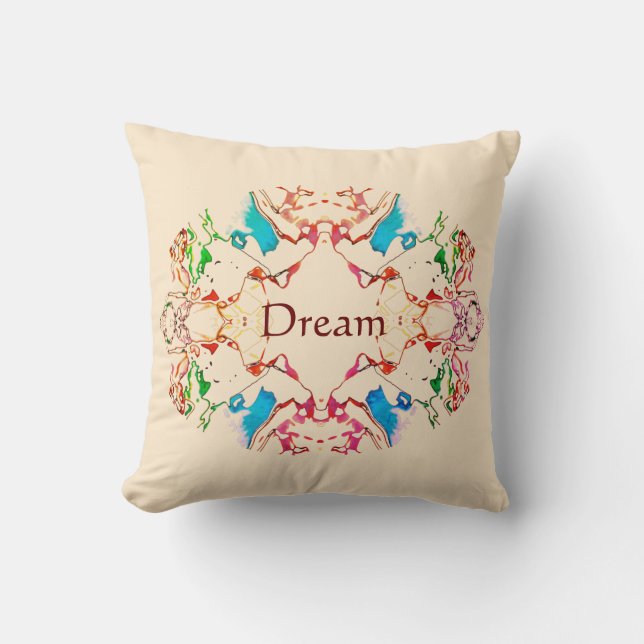 "Dream" Red Blue Green Burgundy Mandala op Beige T Kussen (Voorkant)