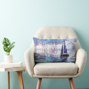 Dream Sail Inspirerend Quote Ocean Blue Sunset Kussen