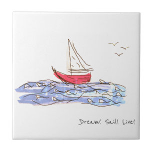 Dream Sail Live Zee Boat Seagull Sketch Tegeltje