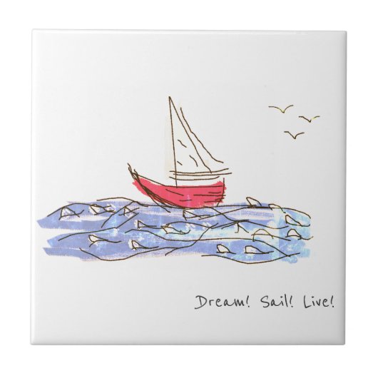 Dream Sail Live Zee Boat Seagull Sketch Tegeltje (Voorkant)