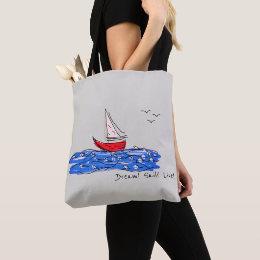Dream Sail Live Zee Boat Seagulls Schets Canvas ta Tote Bag (Dichtbij)