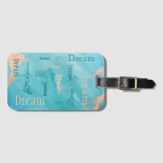 Dream Script Turquoise Gold-Waterverf Bagagelabel (Voorkant (horizontaal))