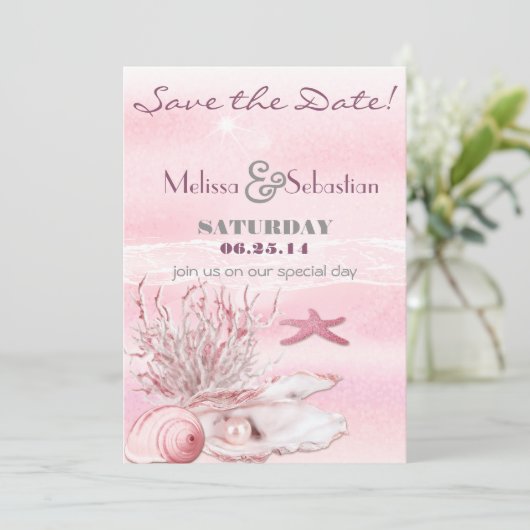 Dream Shore Beach Anjer Roze Save the Date (Staand voorkant)