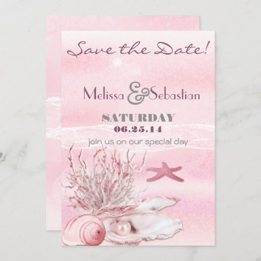 Dream Shore Beach Anjer Roze Save the Date (Voorkant / Achterkant)