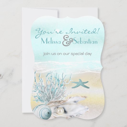 Dream Shore Beach Blauwgroen Wedding Invite Kaart (Voorkant)
