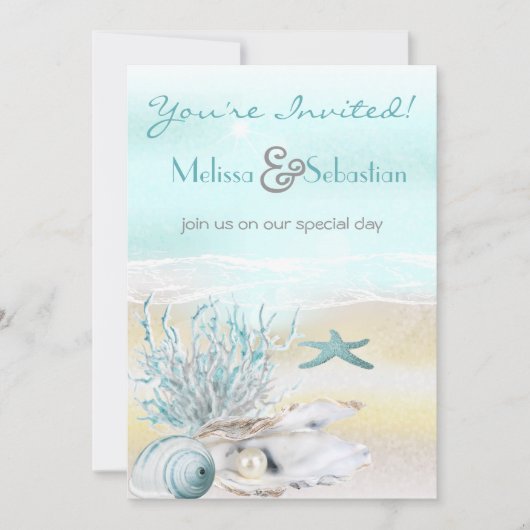 Dream Shore Beach Blauwgroen Wedding Invite Kaart (Voorkant)