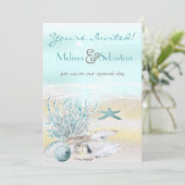 Dream Shore Beach Blauwgroen Wedding Invite Kaart (Staand voorkant)