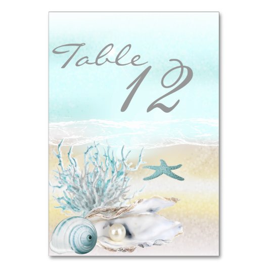 Dream Shore Beach Blauwgroen Wedding Table Kaart (Achterkant)