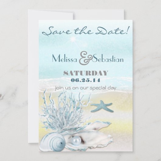 Dream Shore Beach Blue Weddenschap Save the Date (Voorkant)