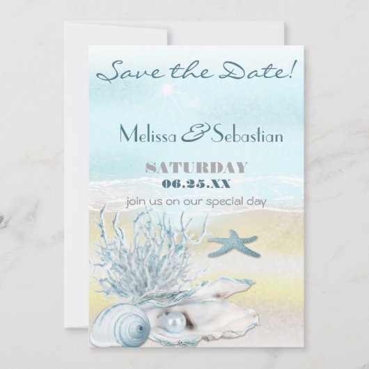 Dream Shore Beach Blue Weddenschap Save the Date (Voorkant)