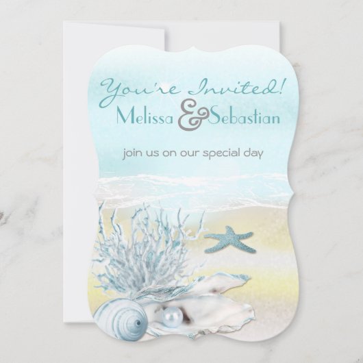 Dream Shore Beach Blue Wedding Invite Kaart (Voorkant)