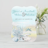 Dream Shore Beach Blue Wedding Invite Kaart (Staand voorkant)