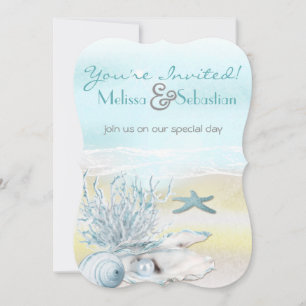Dream Shore Beach Blue Wedding Invite Kaart
