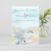 Dream Shore Beach Blue Wedding Invite Kaart (Staand voorkant)