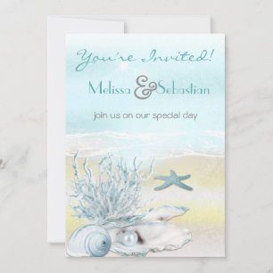 Dream Shore Beach Blue Wedding Invite Kaart