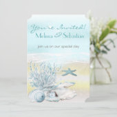 Dream Shore Beach Blue Wedding Invite Kaart (Staand voorkant)