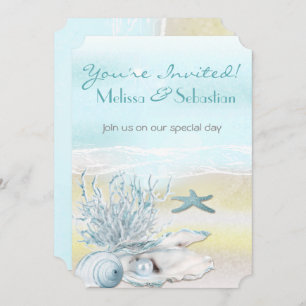Dream Shore Beach Blue Wedding Invite Kaart