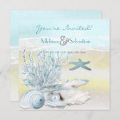 Dream Shore Beach Blue Wedding Invite Kaart (Voorkant / Achterkant)