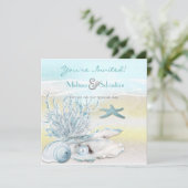 Dream Shore Beach Blue Wedding Invite Kaart (Staand voorkant)