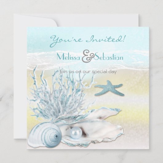 Dream Shore Beach Blue Wedding Invite Kaart (Voorkant)